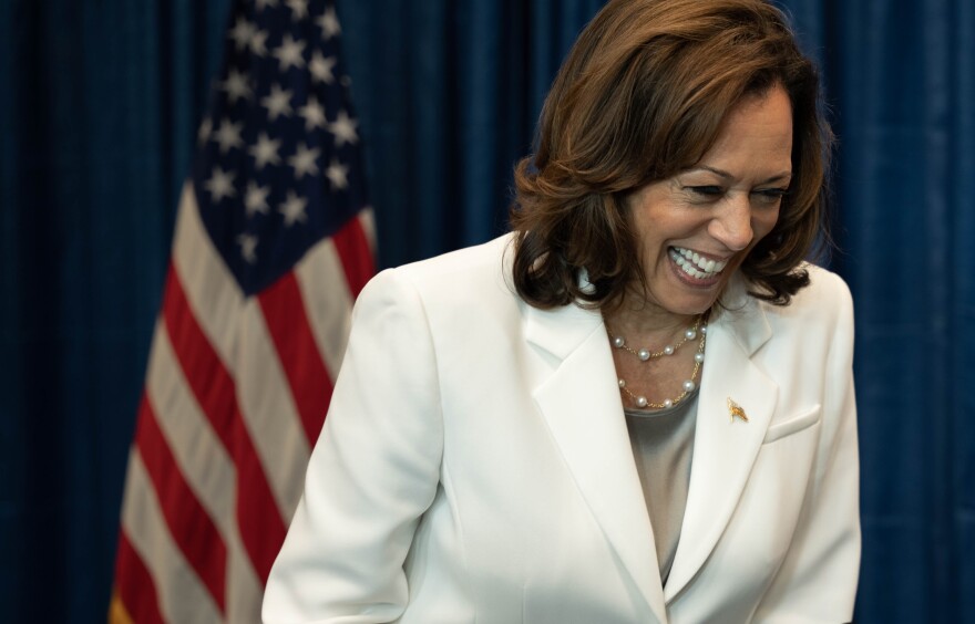 Vice President Kamala Harris sits with NPR's Michel Martin for a discussion on during Essence Festival in New Orleans.