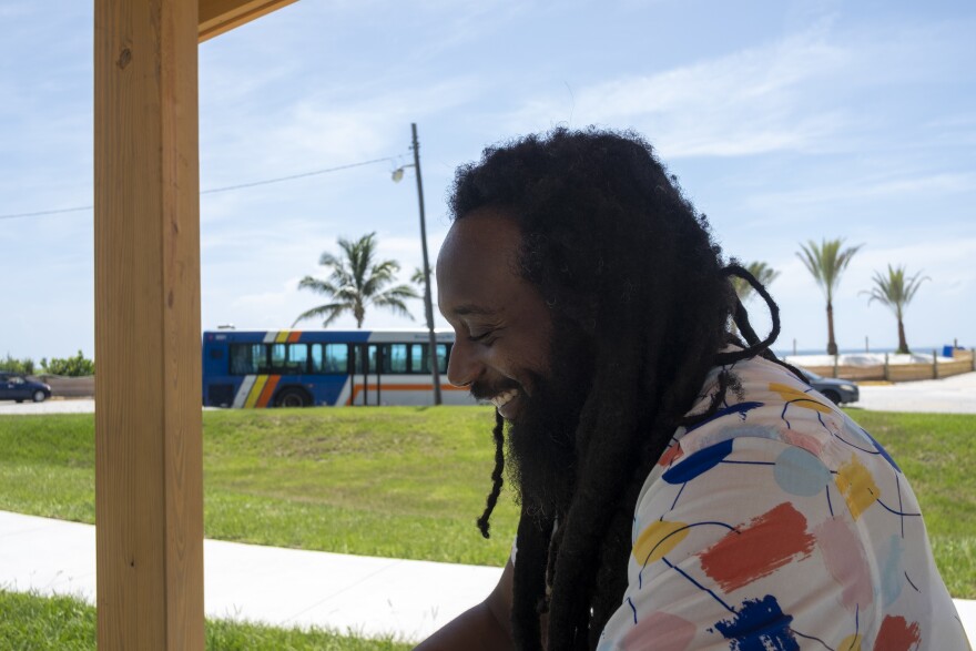 Emmanuel George sits near the entrance to another location on the Threads map: Von D. Mizell Eula Johnson State Park in Dania Beach on July 12, 2023.