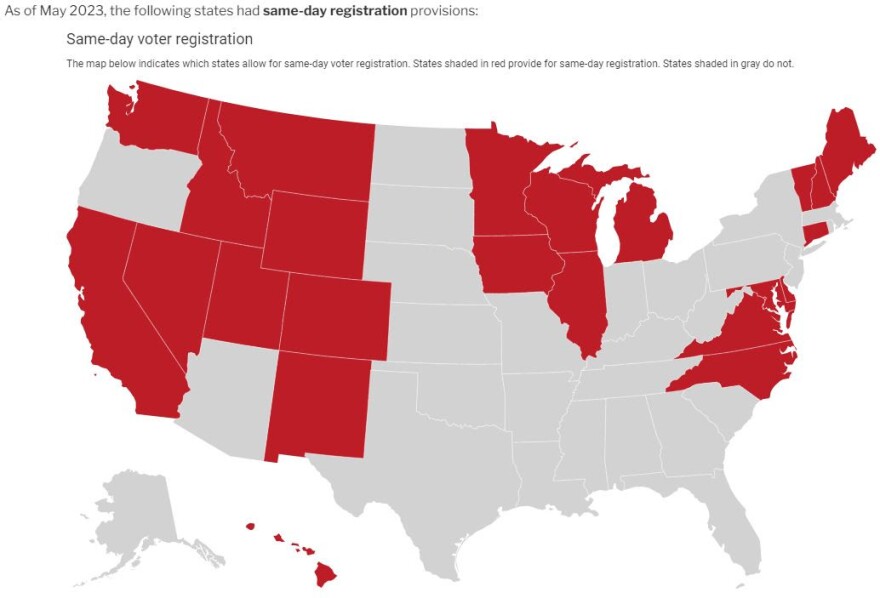  Map of states that allow same-day registration