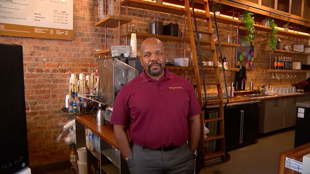 PHOTO: Beyu Caffe owner Dorian Bolden is shown at one of his coffee shop locations in Durham, N.C.