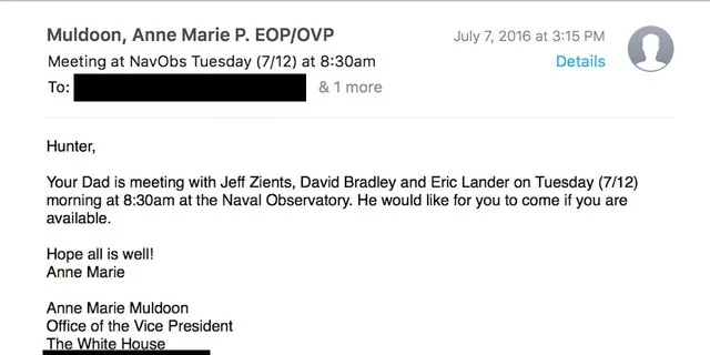 Former President Biden aide Anne Marie Muldoon invites Hunter Biden to a meeting with Zients and his father in July 2016.