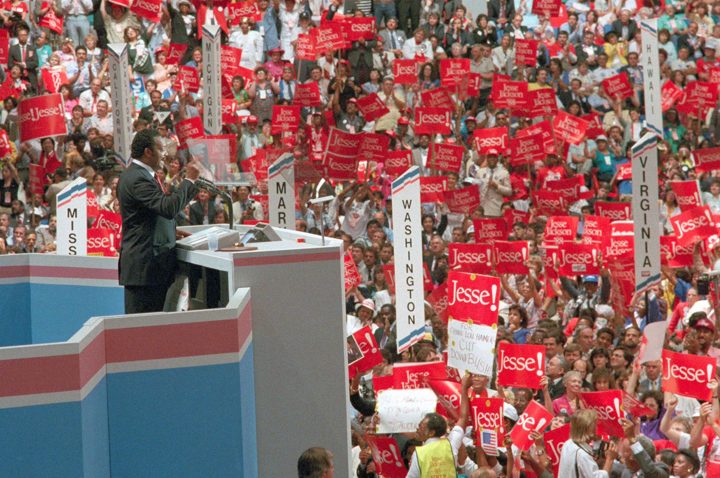 Jackson addresses the Democratic National Convention on July 19, 1988. (Bettmann Archive/Getty Images)