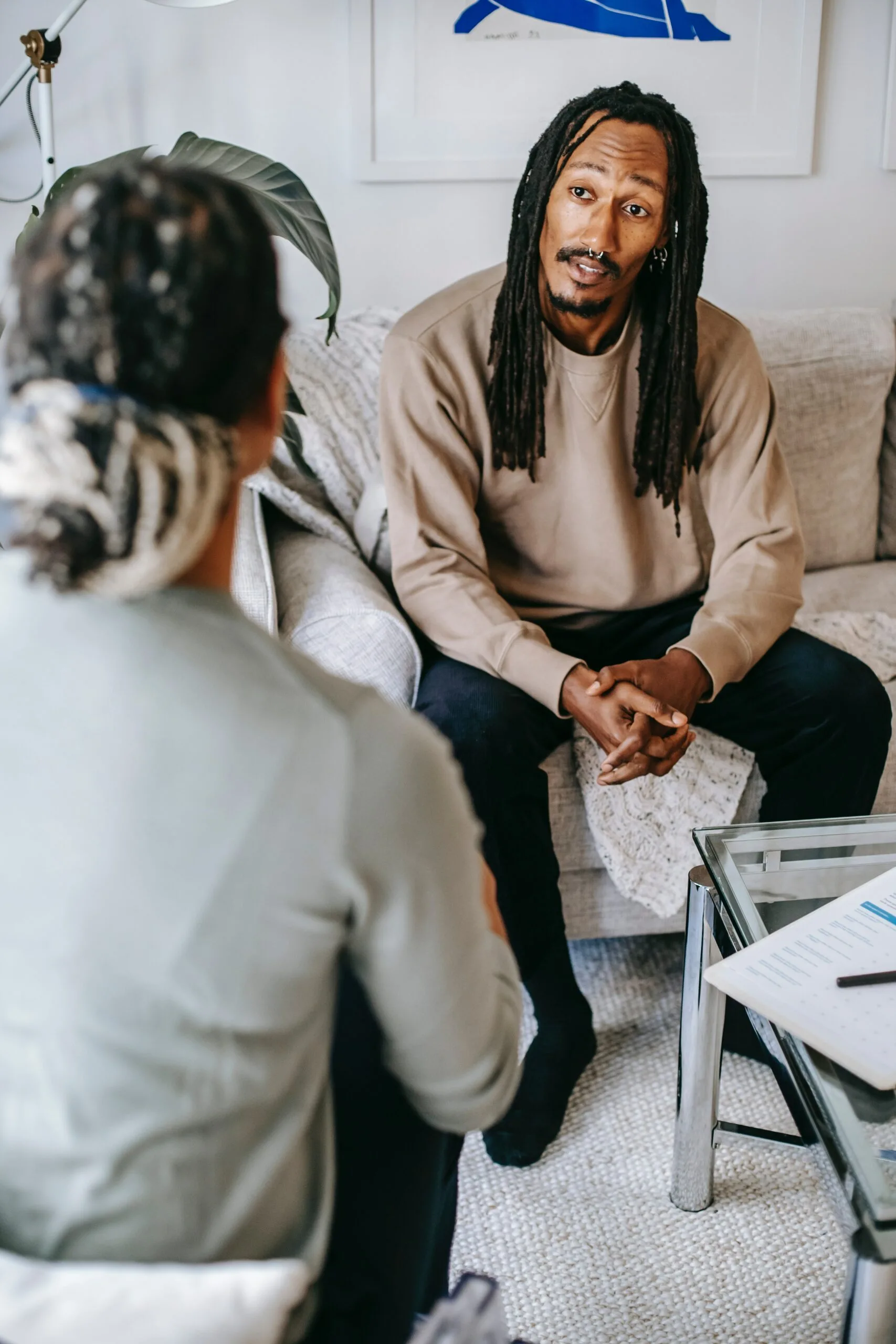 man talking to therapist