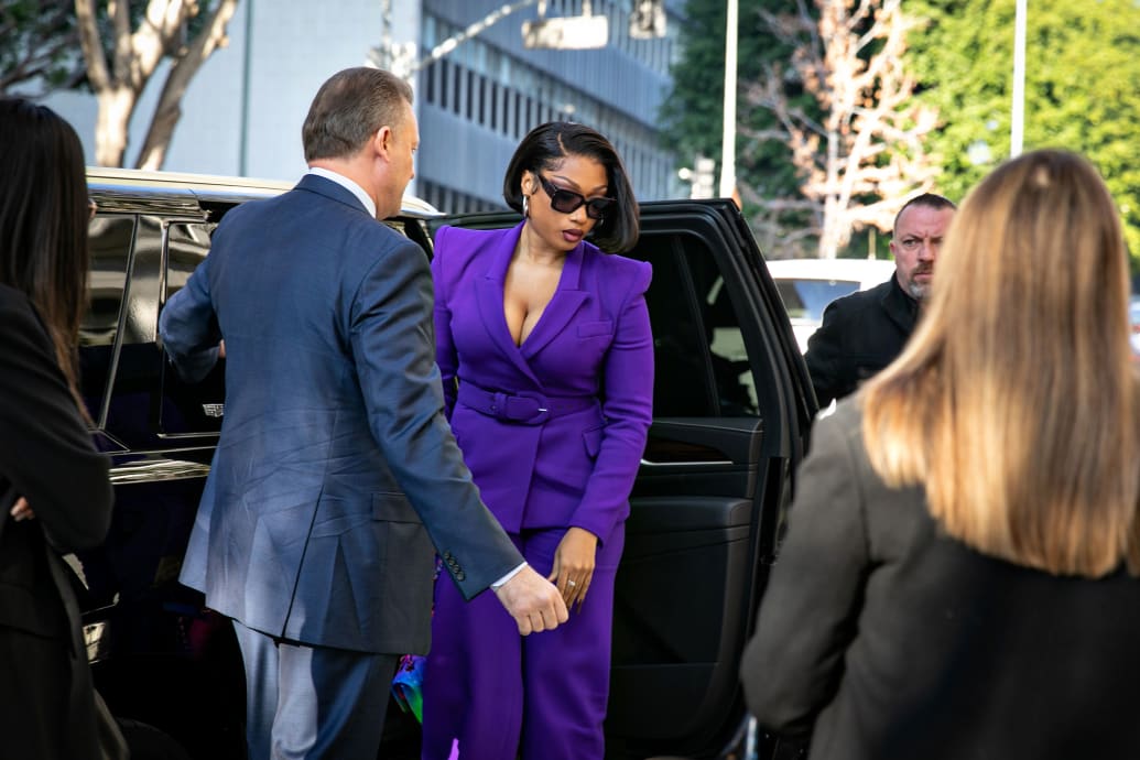 A picture of Megan Thee Stallion arriving at court 