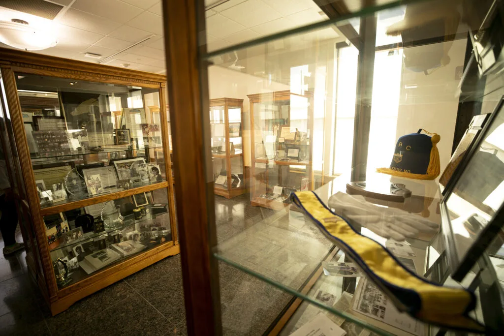 Display cases remain in Five Points' Blair-Caldwell African American Research Library after it closed and reopened for renovations. Aug. 10, 2023.