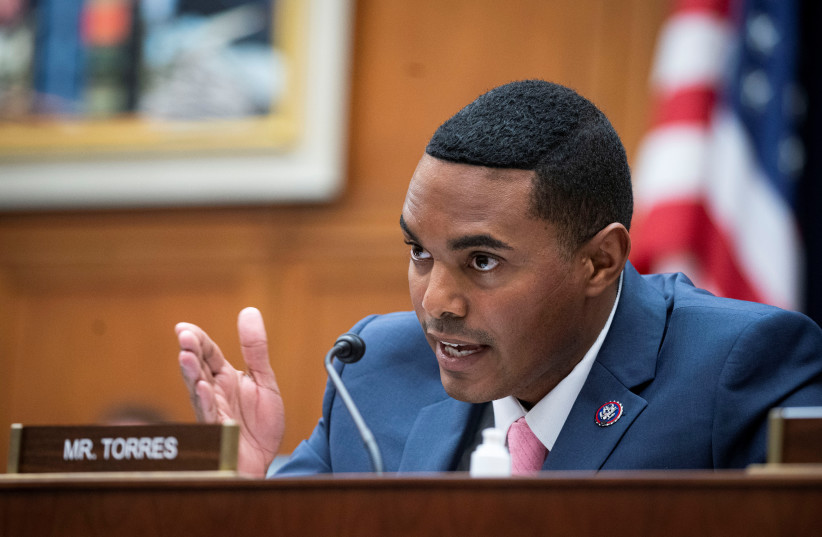  Representative Ritchie Torres speaks during the House Financial Services Committee hearing in Washington, US, September 30, 2021.  (credit: Al Drago/Pool via REUTERS)