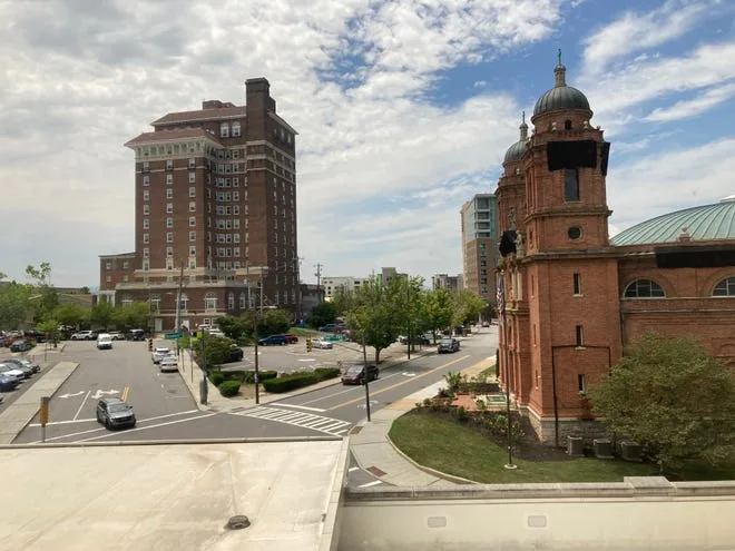 The view from the banquet hall of the Harrah's Cherokee Center where the Community Reparations Commission held its retreat on July 29, 2023.