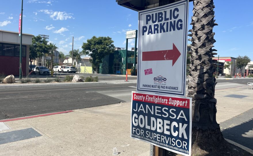 A sign supporting Janessa Goldbeck, a candidate in the County Board of Supervisors special election, is shown on Jul. 27, 2023.