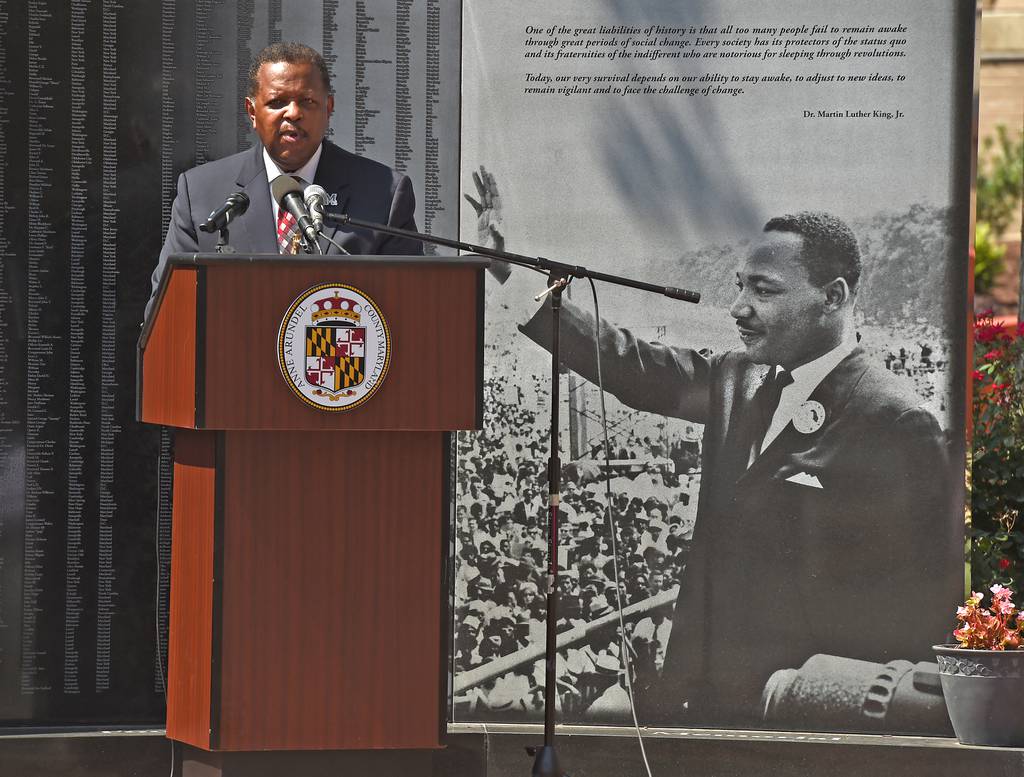 George J. Trotter, a participant in the 1963 March on Washington, gives remarks. A ceremony to mark the 57th anniversary of the Civil Rights March on Washington D.C. was held Thursday at the Civil Rights Foot Soldiers Memorial in Annapolis. 