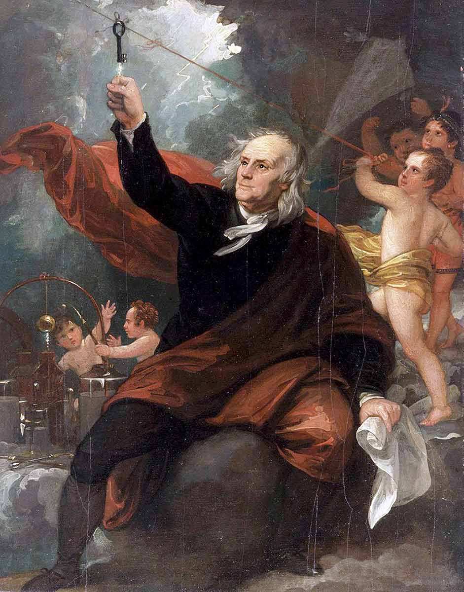 benjamin franklin electricity experiment painting