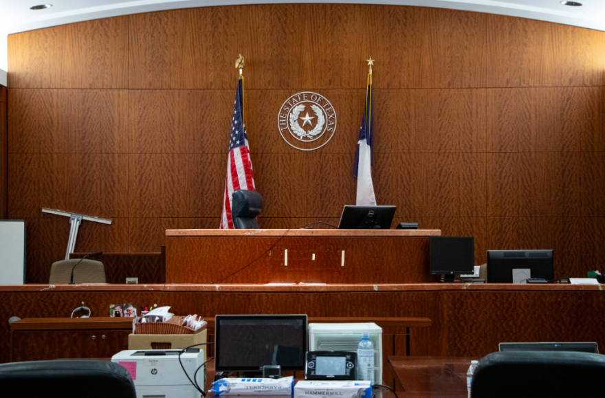 Pictured is a courtroom inside the Harris County Criminal Justice Center in Houston