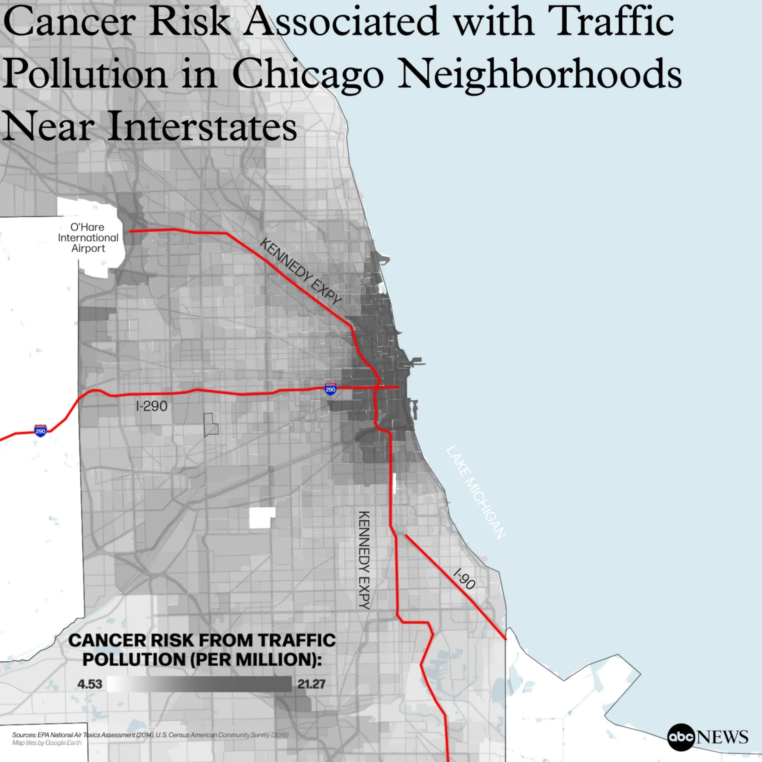 PHOTO: Cancer risk associated with traffic pollution in Chicago neighborhoods near interstates