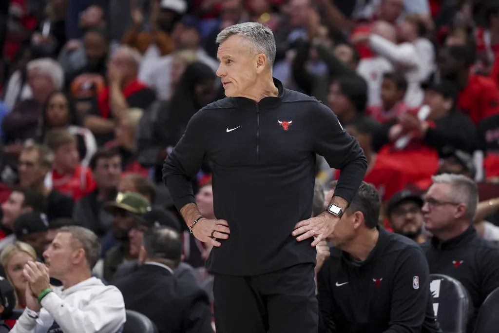 Chicago Bulls head coach Billy Donovan during the second quarter against the Oklahoma City Thunder in the season opener at the United Center, Oct. 25, 2023, in Chicago. 