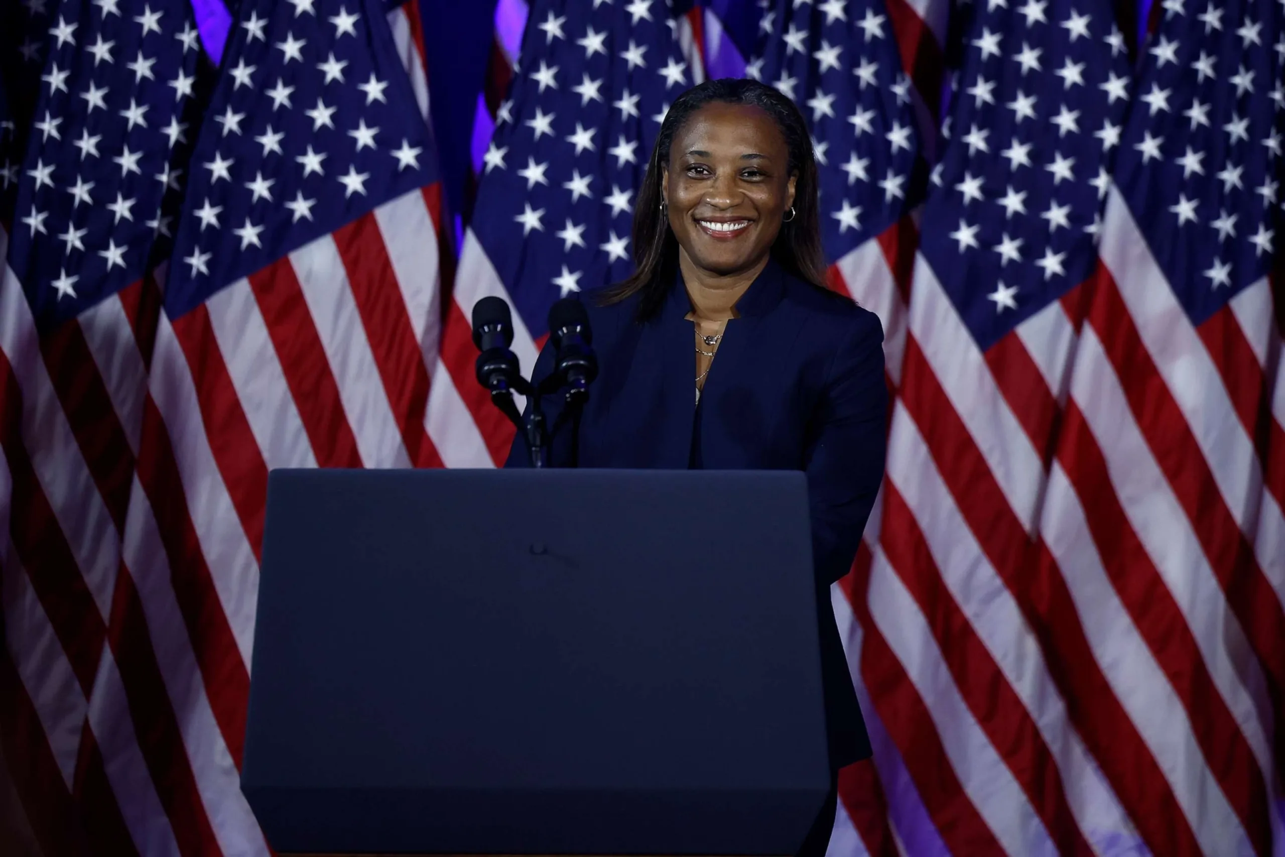 PHOTO: Emily's List President Laphonza Butler address a Biden-Harris campaign rally at the Mayflower Hotel on June 23, 2023, in Washington, D.C.