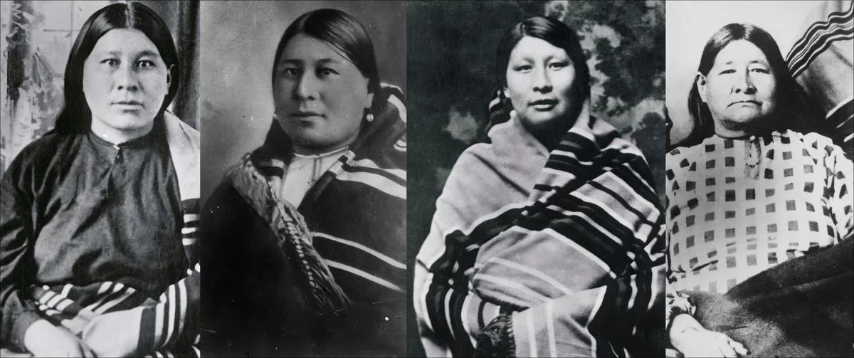 Four black-and-white photographs of Osage women.