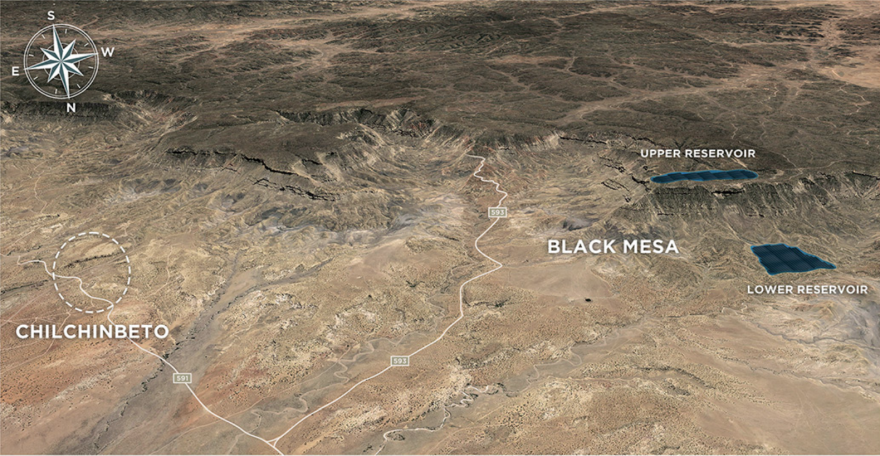 A map made by Nature and People First shows an area where some of the reservoirs could be located, near the town of Kayenta, Arizona. The permits the company applied for wouldn’t permit any construction or land-moving activities to take place yet.