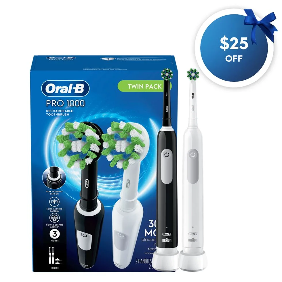 Pro 1000 Rechargeable Electric Toothbrush Twin Pack