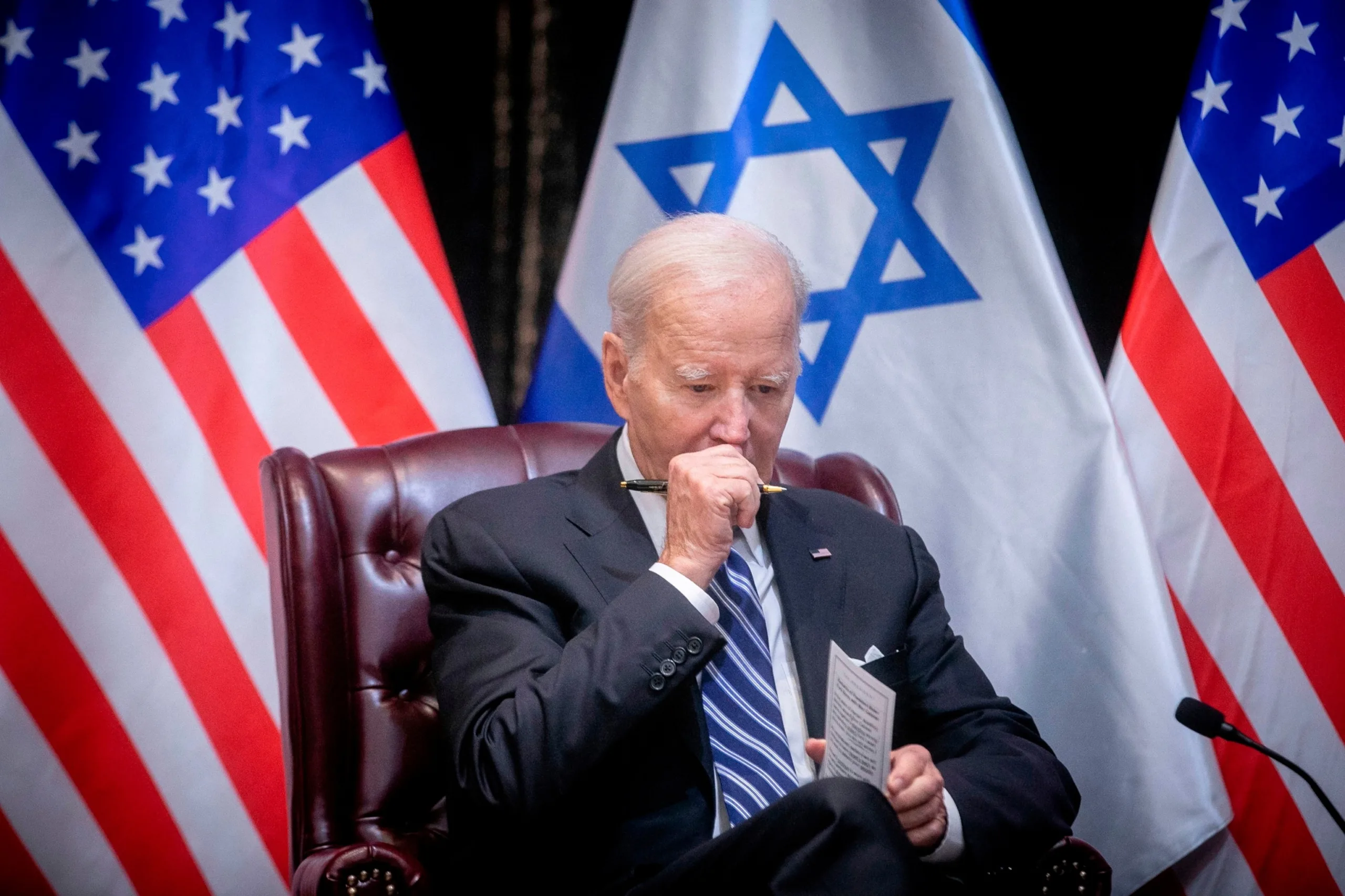 PHOTO: In this Oct. 18, 2023, file photo, President Joe Biden pauses during a meeting with Israeli Prime Minister Benjamin Netanyahu to discuss the war between Israel and Hamas, in Tel Aviv, Israel.