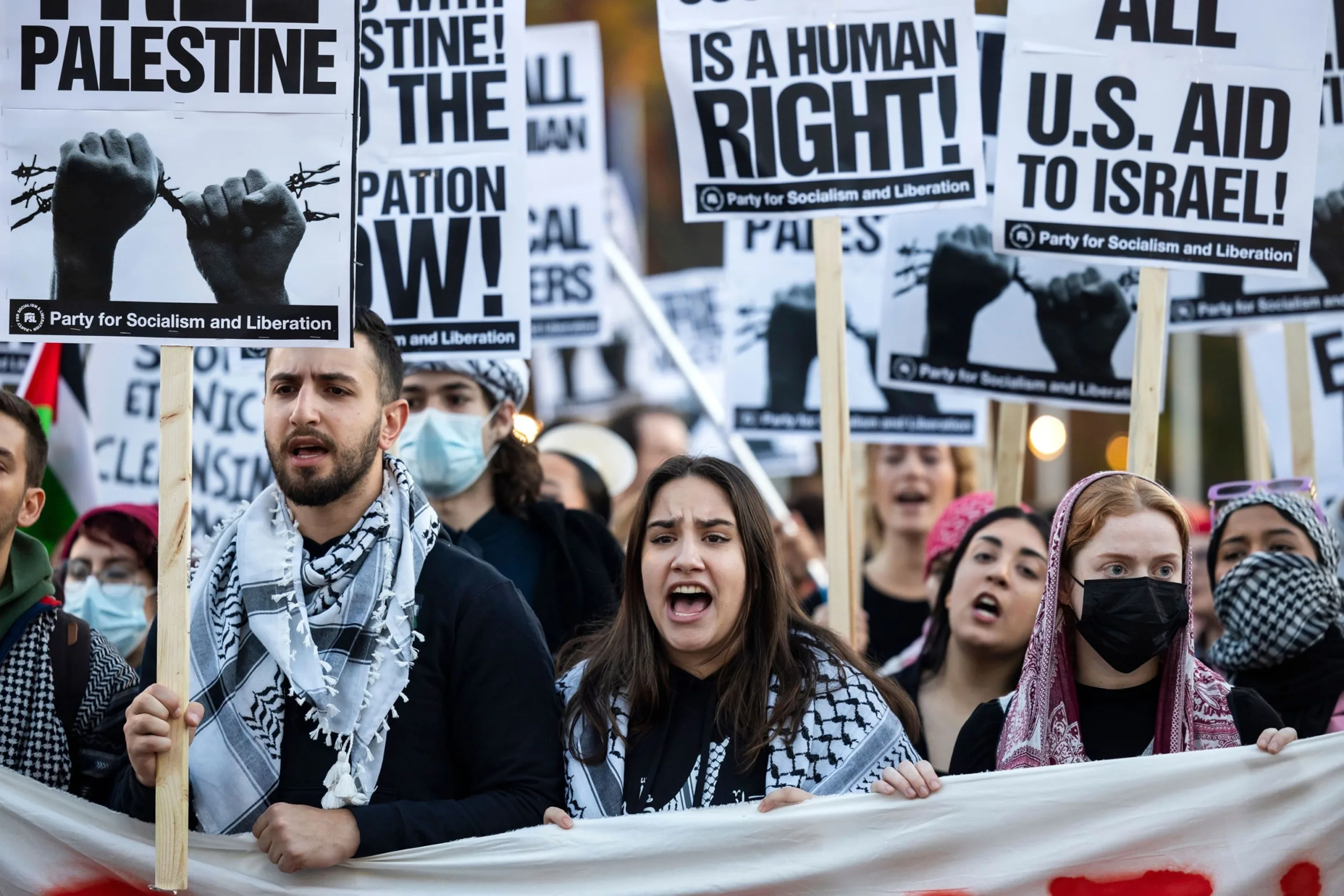 PHOTO: Pro-Palestinian activists call for an Israeli ceasefire in Gaza during a protest outside Union Station in Washington, D.C., on Nov. 17, 2023.