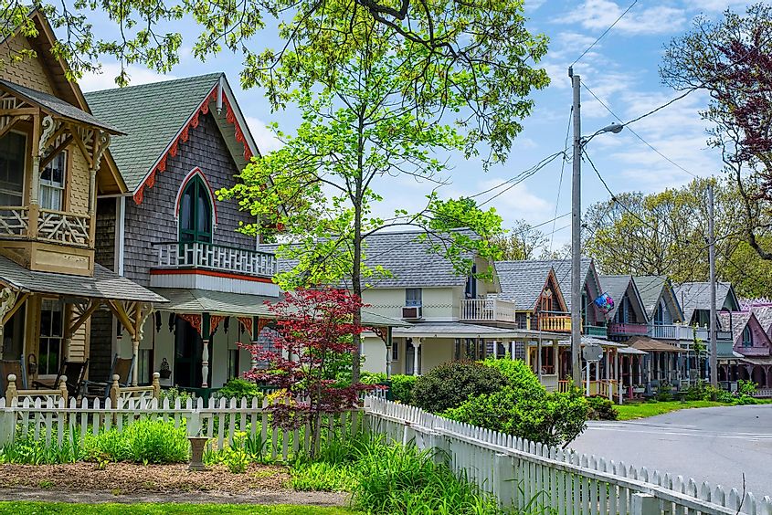 Historic gingerbread houses in Oak Bluffs on Martha's Vineyard, Massachusetts.