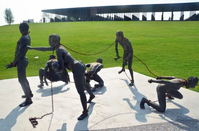 Alan Karchmer's sculture of enslaved people, at the National Memorial for Peace and Justice in Montgomery, Ala. (© FlaglerLive)