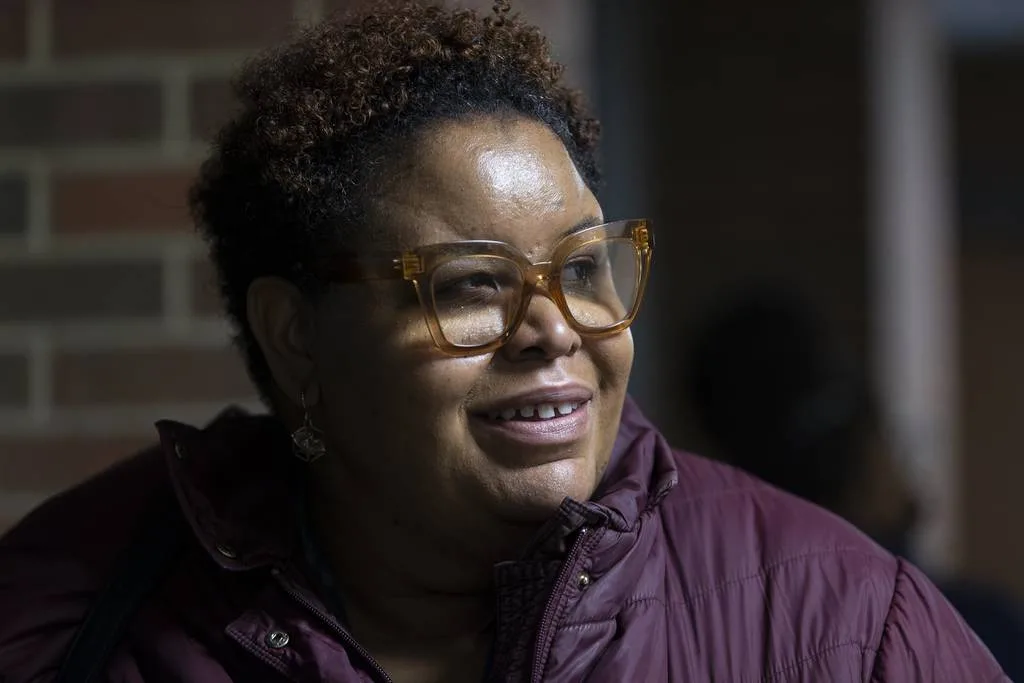 Alva Hannon, from Evanston, after the City of Evanston Reparations Committee meeting at Evanston Township High School on Thursday, January 11, 2024 in Evanston, Illinois. About 200 people attended the meeting to find the selection order of direct descendants who will receive reparations funding.  ( John Konstantaras-Pioneer-Press ) 3155975_ct-evr-reparations-event