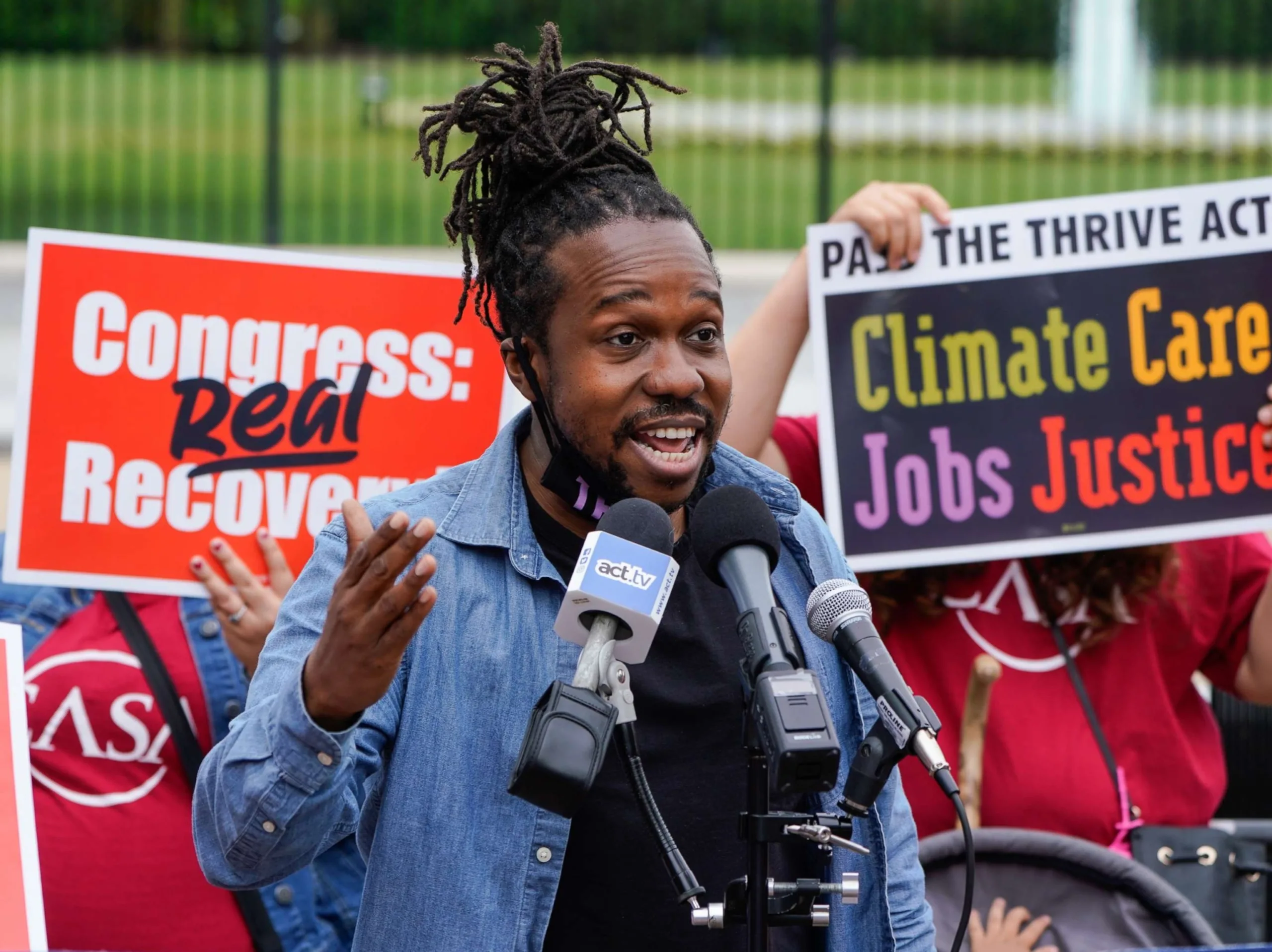 PHOTO: In this May 24, 2021, file photo, activist Maurice Mitchell speaks to those attending a demonstration by various activists in Washington, D.C.