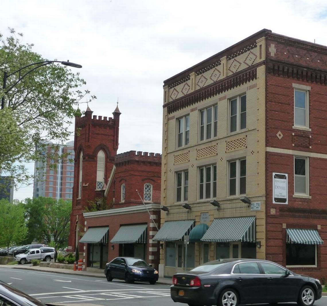 Today you can see a fragment of lost Brooklyn a few blocks away on Brevard Street: the proud brick 1902 Grace AME Zion Church and the 1922 Mecklenburg Investment Company office building for African American professionals. Tom Hanchett