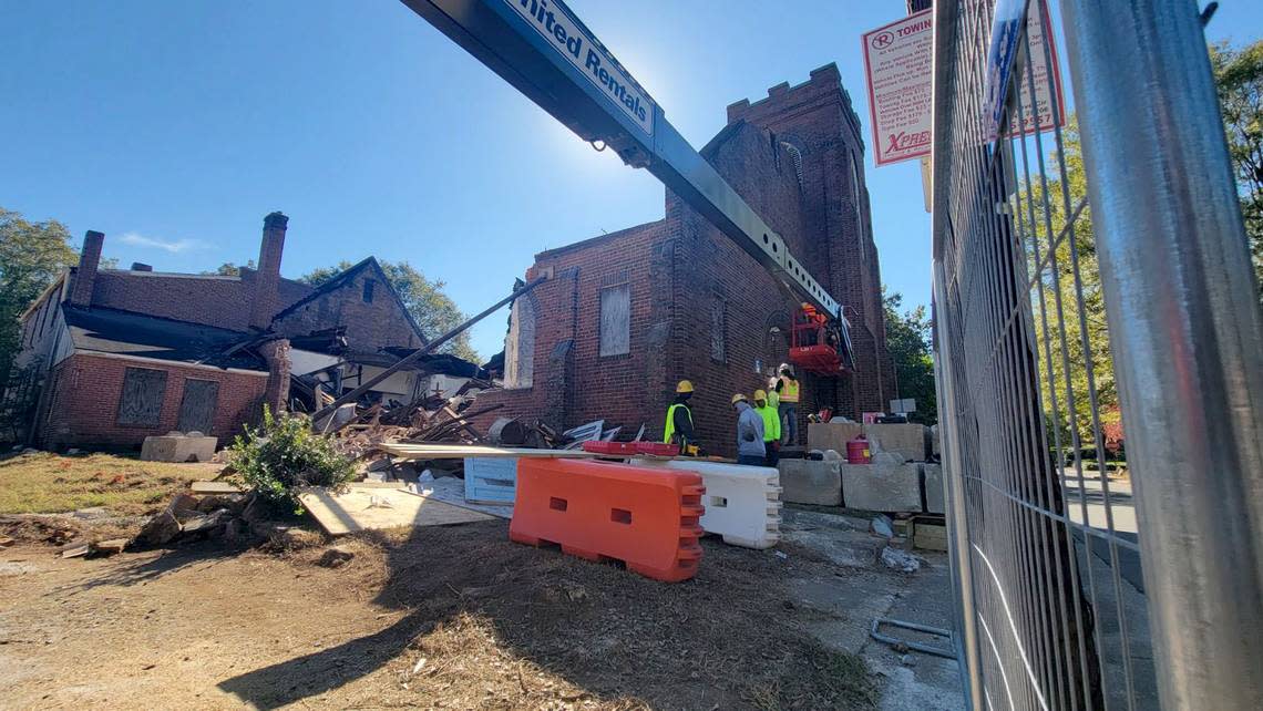 Only portions of the structure of the historic Black Mount Carmel Baptist Church is now being preserved.The church near Johnson C. Smith University is being worked at on Tuesday, Oct. 24, 2023 in Charlotte Khadejh Nikouyeh/knikouyeh@charlotteobserver.com