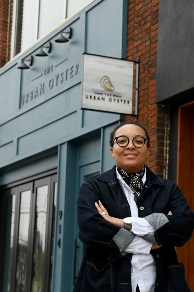 Jasmine Norton, executive chef and owner of The Urban Oyster, at the new location on the Avenue in Hampden. (Kim Hairston/Staff photo)