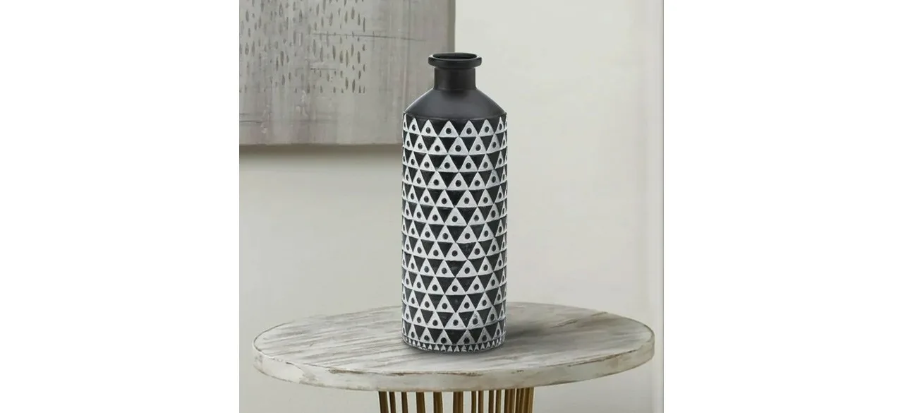 Nikki Chu Home Decorative Black And White Geometric Porcelain Vase on table