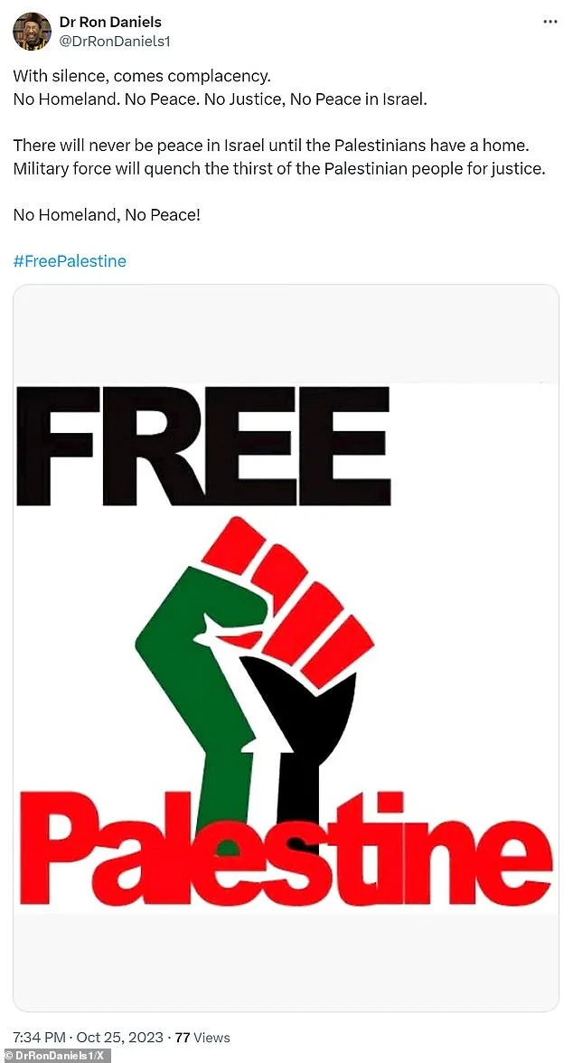 Daniels tweeted his support for Palestine within days of the October 7 attack on Israel