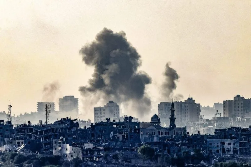 Smoke ascends over the northern Gaza Strip following an Israeli strike, as seen from Sderot, Israel, on Oct. 23, 2023.