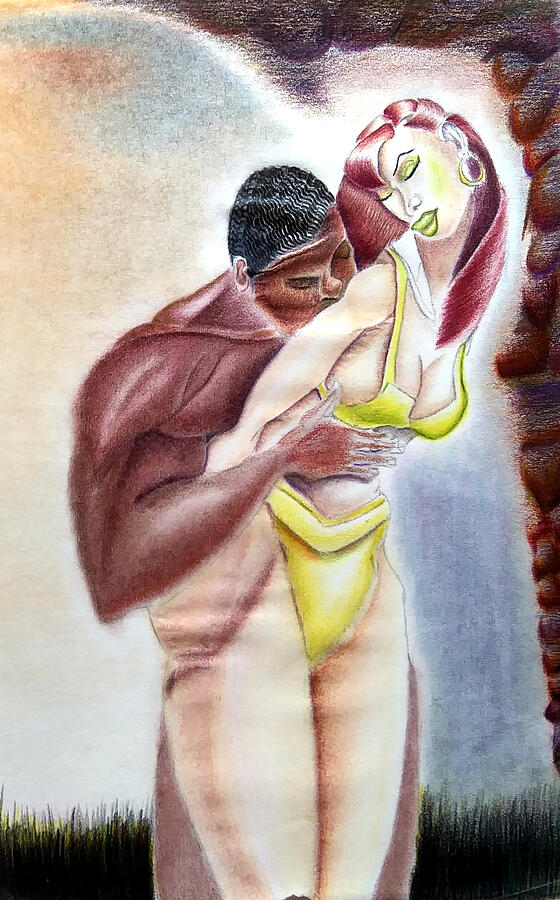 Untitled Man Kissing Woman from Behind #1 Drawing by Donald C-Note Hooker