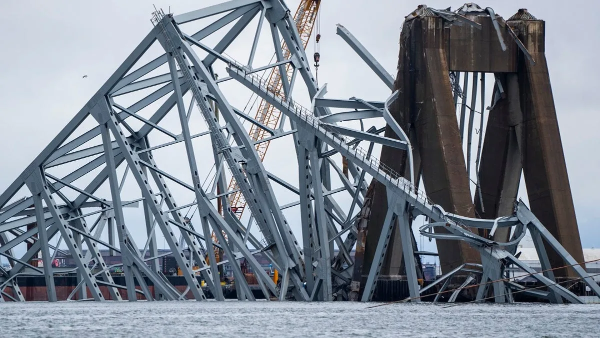 mangled wreckage of Baltimore's Key Bridge