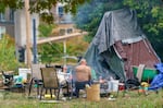 FILE - A homeless camp in Southwest Portland, Sept. 30, 2021.