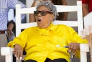 Opal Lee, the Grandmother of Juneteenth, reacts while listening during a ceremony to...