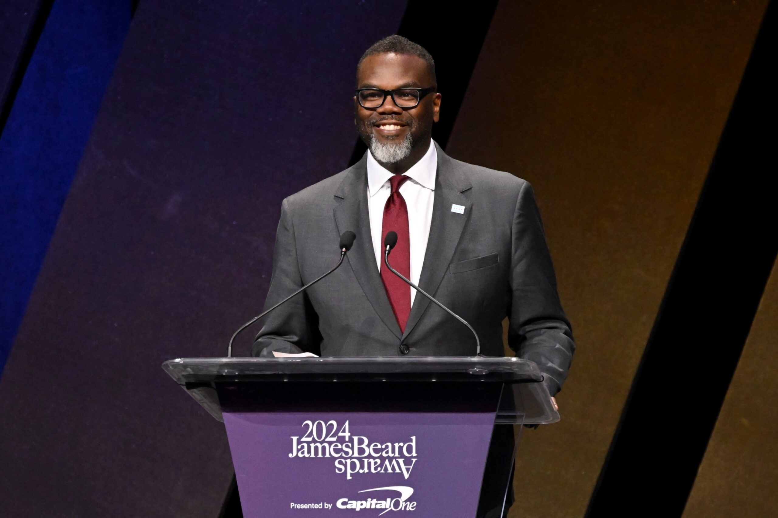 PHOTO: Mayor Brandon Johnson speak onstage during the 2024 James Beard Restaurant and Chef Awards at Lyric Opera Of Chicago on June 10, 2024 in Chicago.