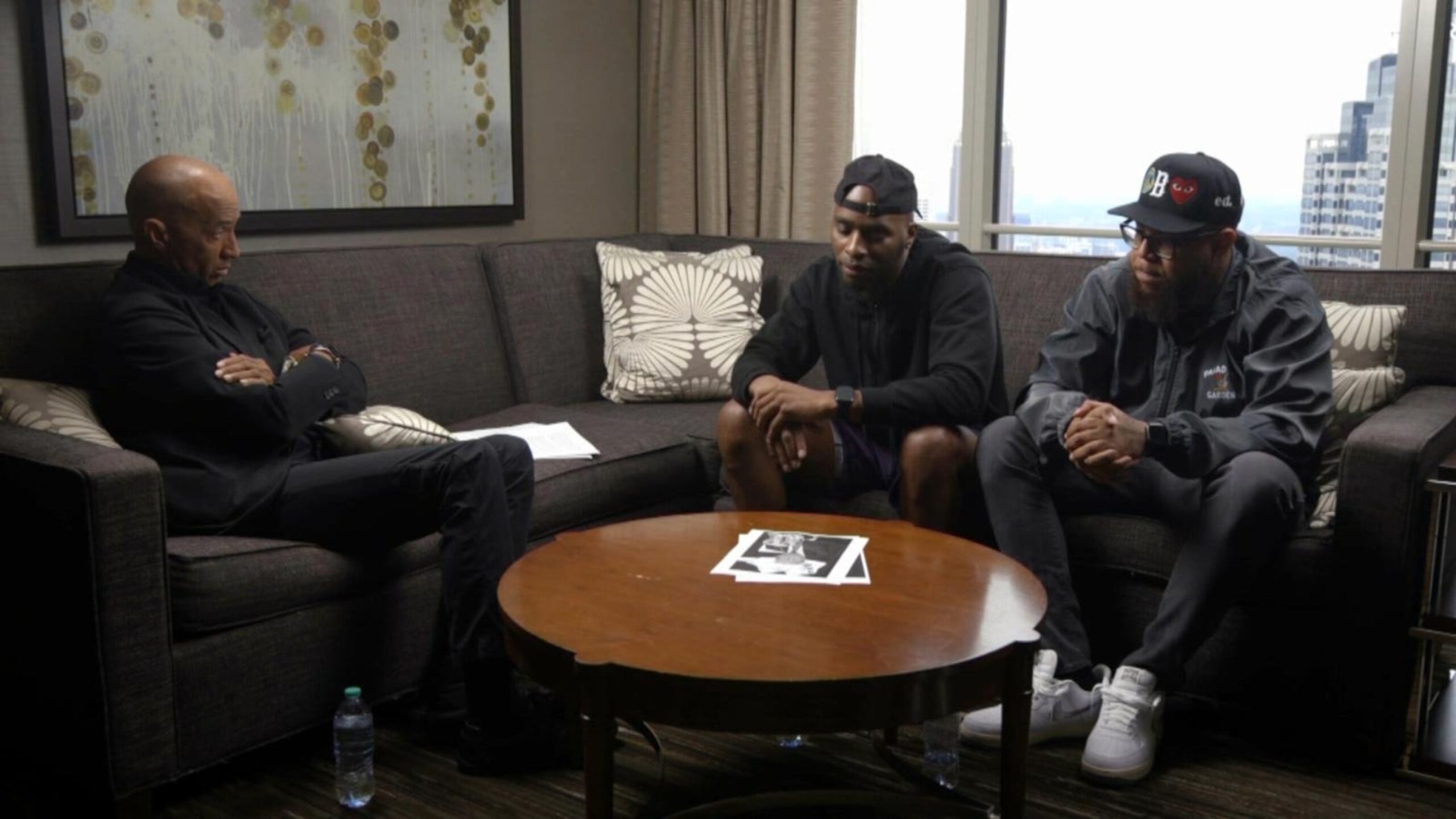 PHOTO: ABC News Chief National Correspondent and 'Nightline' Anchor, Byron Pitts interviews rappers Hitman Holla and John John Da Don about the 2024 presidential election.