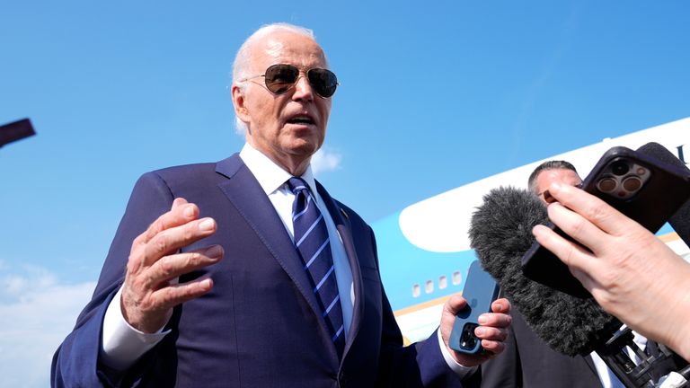 President Joe Biden speaks to the media on Monday. Pic: AP