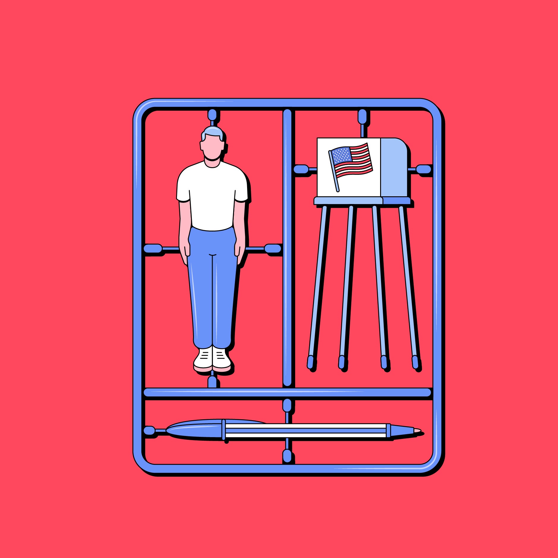 Illustration of a voter and voting booth cutout.