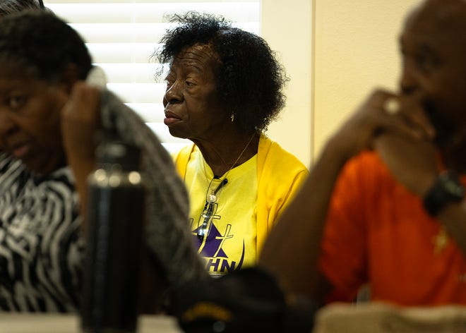 Family members attend the unveiling of six small business historical markers at Macedonia Missionary Baptist Church in Panama City, Fla., Sept. 14, 2024. The markers showcase the legacy of entrepreneurship and community spirit that defines the city’s Glenwood neighborhood. (Tyler Orsburn/News Herald)