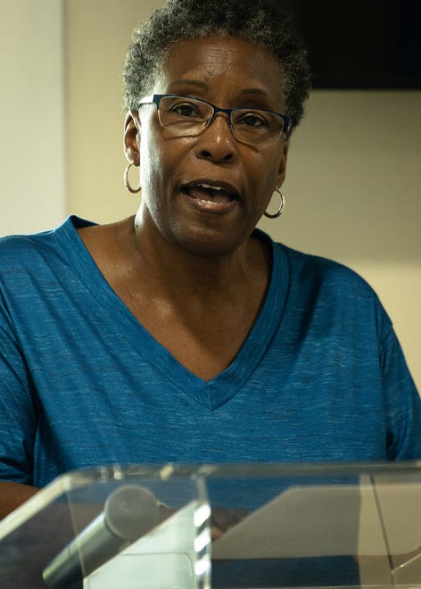 Vanessa Lee tells stories about Lee’s Motel prior to the unveiling of small business historical markers at Macedonia Missionary Baptist Church in Panama City, Fla., Sept. 14, 2024. The markers showcase the legacy of entrepreneurship and community spirit that defines the city’s Glenwood neighborhood. (Tyler Orsburn/News Herald)