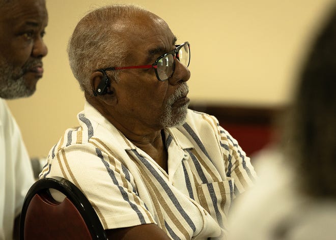 Family members attend the unveiling of six small business historical markers at Macedonia Missionary Baptist Church in Panama City, Fla., Sept. 14, 2024. The markers showcase the legacy of entrepreneurship and community spirit that defines the city’s Glenwood neighborhood. (Tyler Orsburn/News Herald)