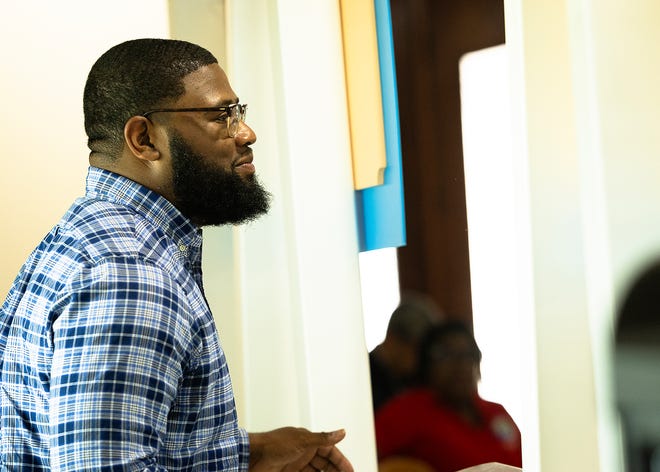 Yakeif Duncan talks about his great grandfather’s Reed’s Paint & Body prior to the unveiling of their small business historical markers at Macedonia Missionary Baptist Church in Panama City, Fla., Sept. 14, 2024. The markers showcase the legacy of entrepreneurship and community spirit that defines the city’s Glenwood neighborhood. (Tyler Orsburn/News Herald)