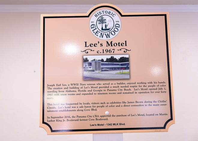 Lee’s Motel historical marker is seen Macedonia Missionary Baptist Church in Panama City, Fla., Sept. 14, 2024. The marker showcases the legacy of entrepreneurship and community spirit that defines the city’s Glenwood neighborhood. (Tyler Orsburn/News Herald)