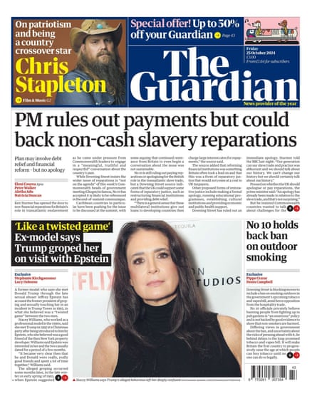 Guardian front page, Friday 25 October 2024