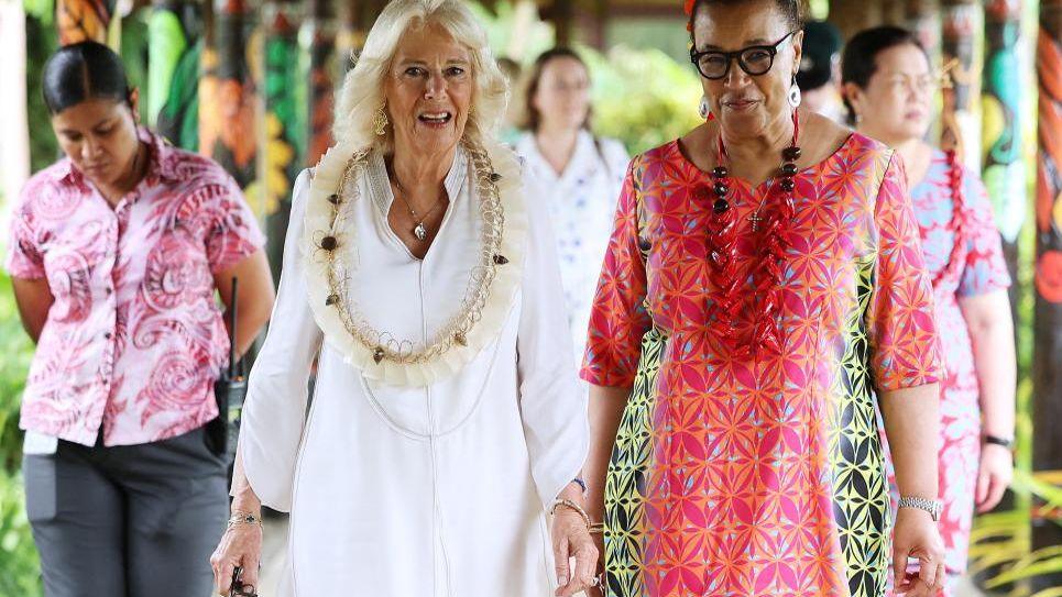 Britain's Queen Camilla and Commonwealth Secretary-General, Baroness Scotland of Asthal attend the CHOGM Women's Forum Side Event