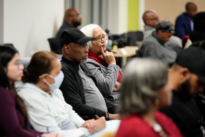 Attendees listen to speakers during the Black Health: A Journey Through Time event at the Healthy Community Center on the Near East Side on Feb. 11, 2025. The program looked at the historical challenges and progress of Black health care.