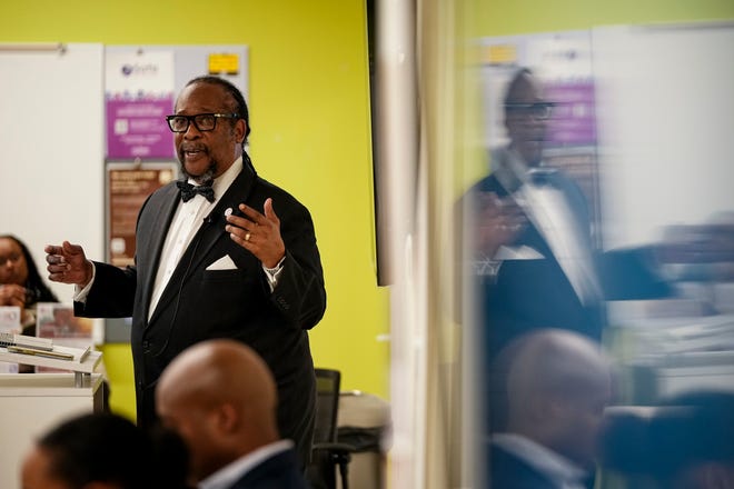 Dr. Darryl Hood talks about the correlation between zip code and healtcare quality during the Black Health: A Journey Through Time event at the Healthy Community Center on the Near East Side on Feb. 11, 2025. The program looked at the historical challenges and progress of Black health care.